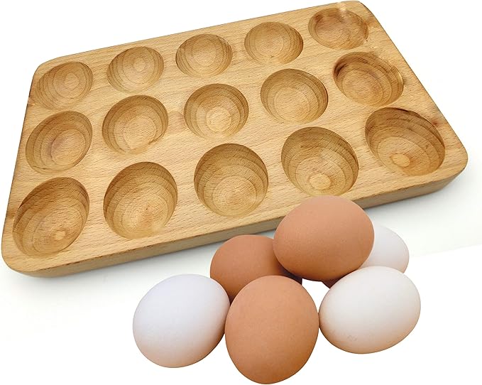 5moonsun5 手工鸡蛋托盘 – 木制蛋架适用于 15 个鸡蛋,可用于厨房